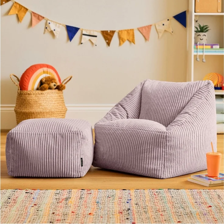 icon Sitzsack Kinder aus Cord flauschig mit Hocker „Natalia“ (Spar-Set, 1 x Sitzsack, 1 x Hocker), 55x44 cm, Made in Germany, für Kinderzimmer – Bild 2