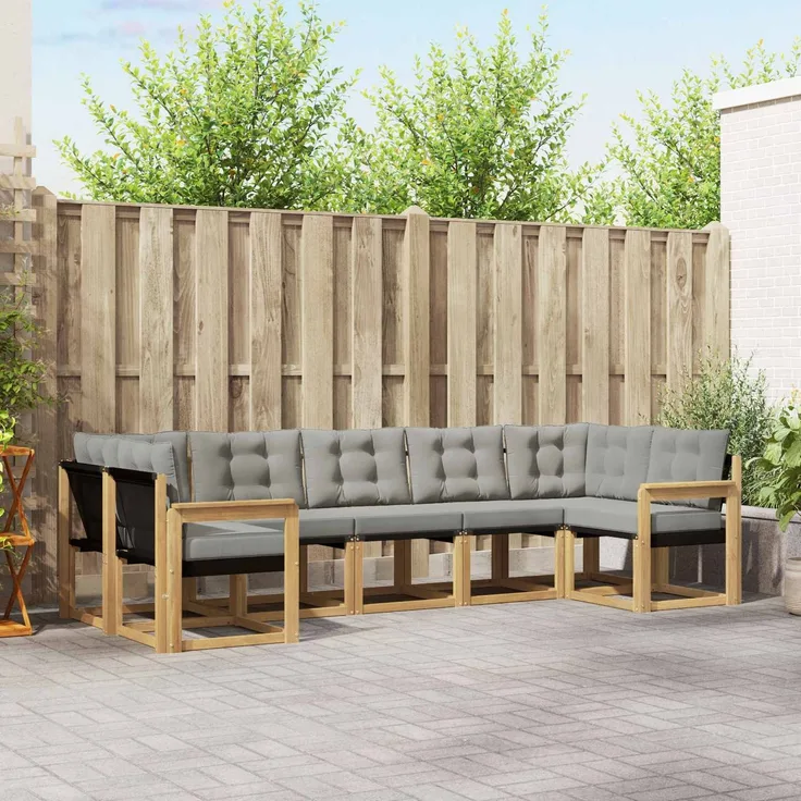 vidaXL Outdoor-Sofagarnitur 7 stk. 7-Sitzer Weiß und Hellgrau 3389829