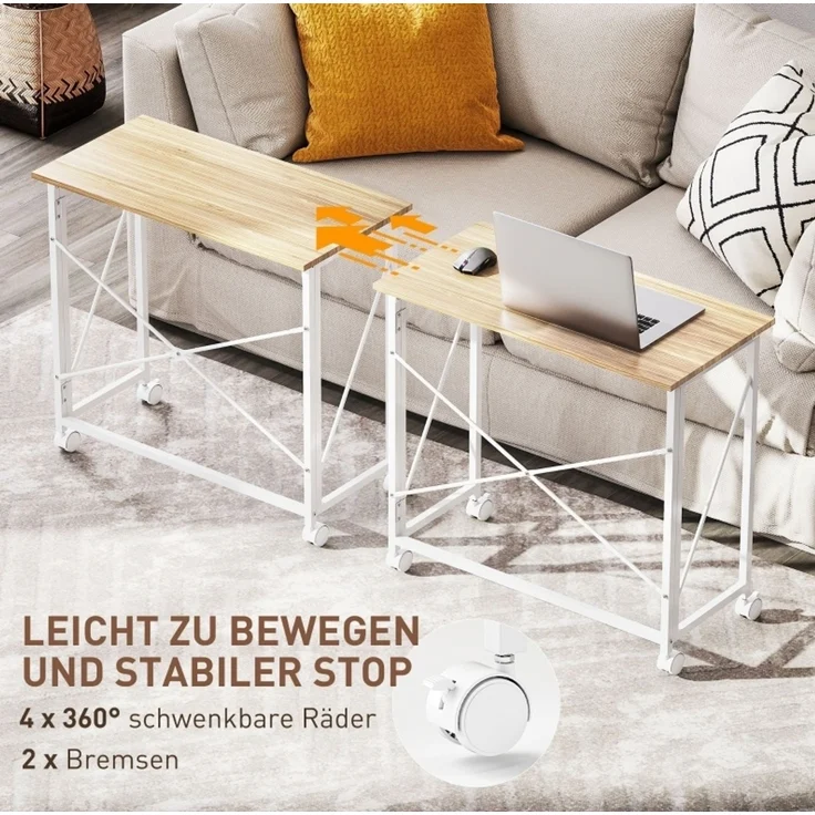 Klappbarer Schreibtisch mit Rollen, 80x40x75 cm, Naturholz – Bild 5