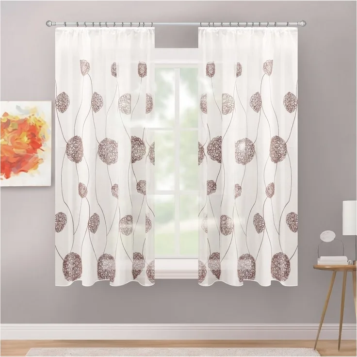 Delindo Lifestyle Gardine Serie Monique (2 St), Kräuselband, halbtransparent, Voile, Store mit dezenter Stickerei