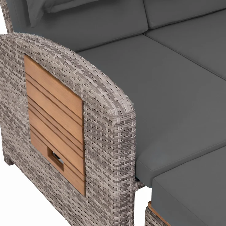 Greemotion 'Bahia Tobago' Rattan-Lounge mit Bettfunktion inkl. Hocker, Grau, 117 x 93 x 74 – Bild 3