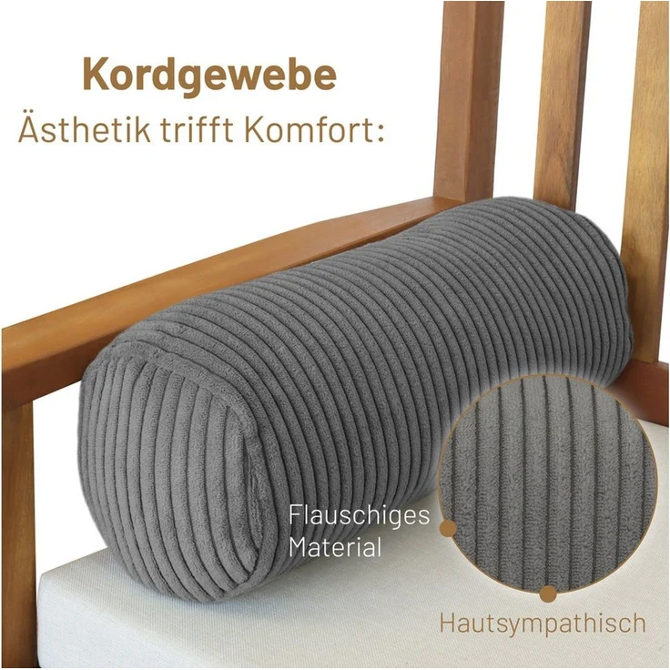 Herlag Nackenrolle Kissenrolle Sofarolle ELLA, Klein 40x15cm, Grau, Wohnzimmer, Knierolle – Bild 2
