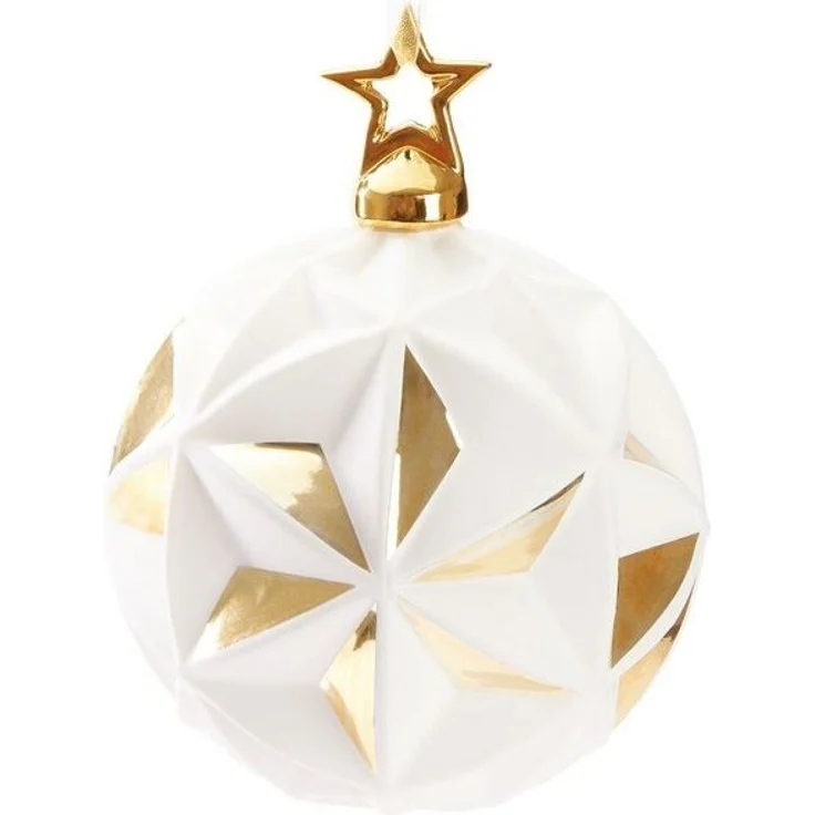 BRUBAKER Weihnachtsbaumkugel Premium Weihnachtskugel Stern Weiß Gold mit 3D Oberfläche (1 St), 10 cm Weihnachtsbaumkugel - Weihnachtsdekoration – Bild 4