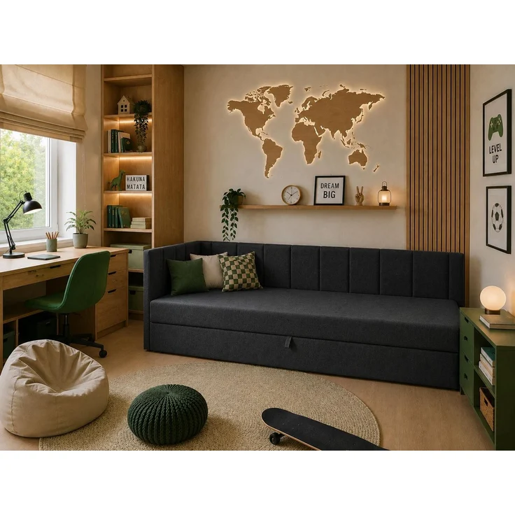 KRISAN MÖBEL Polsterbett TEDY Dunkelgrau 100 x 200 cm mit Bettkasten, gepolstertem Kopfteil und praktischem Stauraum, modernes Einzelbett für Kinder- und Jugendzimmer – Bild 4