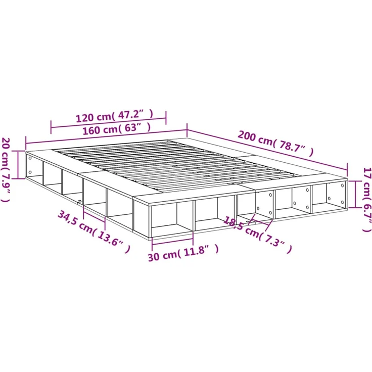vidaXL Bettgestell Sonoma-Eiche 160x200 cm Holzwerkstoff 3280463 – Bild 10