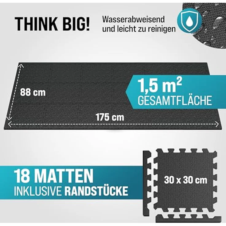 monzana Bodenschutzmatte, 18-St, Rutschfest, EVA-Schaumstoff, Bodenschutz, 30x30cm, Fitnessmatte, Pool – Bild 3