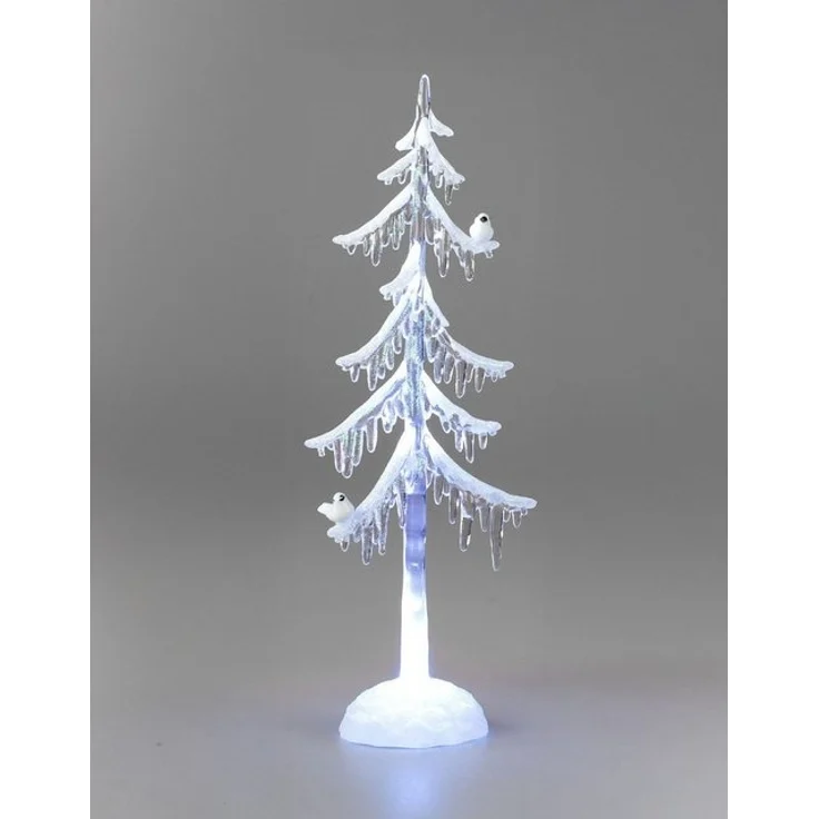 formano LED Weihnachtsbaum Acryl 25 cm Dekobaum mit Licht & Vogel – Winterdeko mit Schnee-Effekt & Eiszapfen – stilvolle Weihnachtsdeko batteriebetrieben – klare Deko für Tisch & Fenster – Bild 4