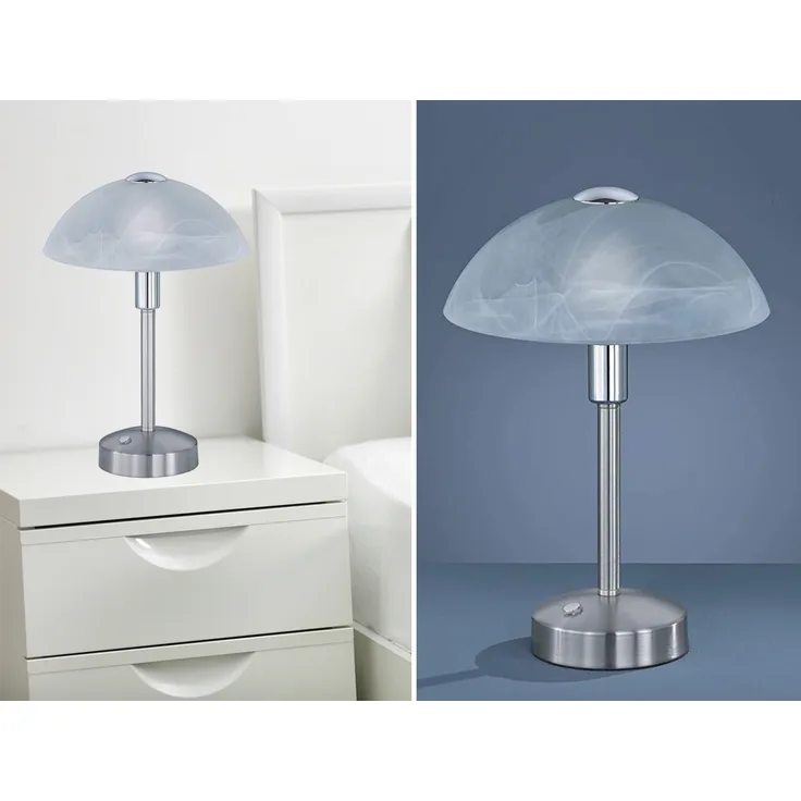Tischleuchte Nachttischleuchte Lampe Leuchte LED DONNA weiß/nickel matt Touch Sensor ON/OFF