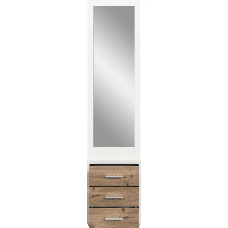 Kompaktgarderobe >Polo< 3 Schübe, weiß / nox oak / Spiegel - 45x190x38cm (BxHxT) – Bild 4