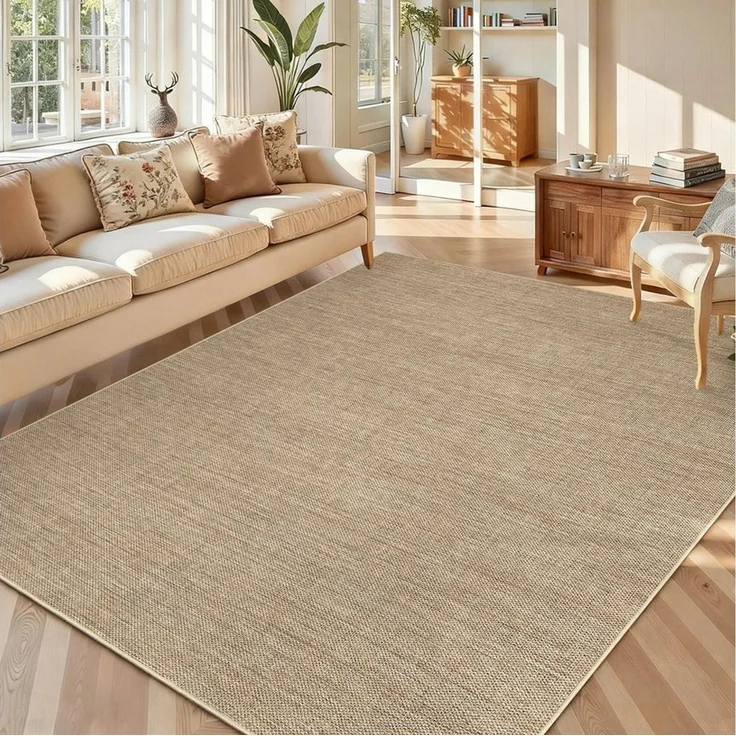 GarveeMore Teppich Moderner Flachgewebe-Teppich „Klassisches Leinen“, rechteckig, Höhe: 5 mm, waschbar, rutschfest, für Wohnzimmer/Schlafzimmer/Esszimmer – Bild 2