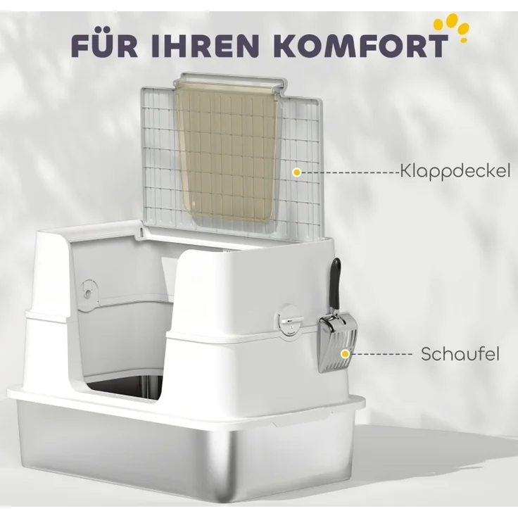 Katzentoilette aus Edelstahl mit Dual-Einstieg, 60,2x40,2x44,5 cm, Hellgrau – Bild 6