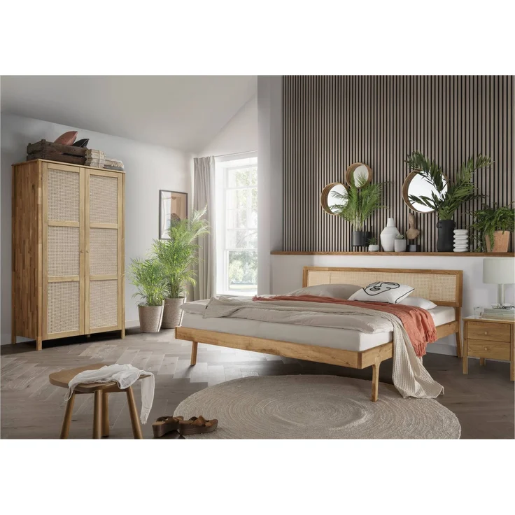MSZ Design Kleiderschrank FRIA 2 Türen Wildeiche geölt mit Wiener Geflecht Natur 107x61x202 cm – Bild 6