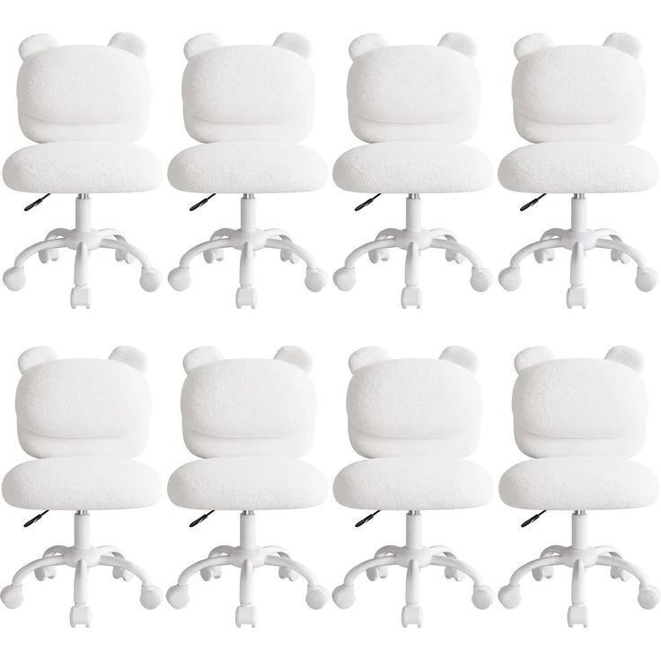 Marsail Schminktisch Stuhl, Schreibtischstuhl aus Teddyfleece, Weiß | Armlehnenlos, Bären-Rückenlehne, breitere Sitzfläche, leichtgängige Rollen, höhenverstellbar, für Schlaf & Arbeitszimmer,8pcs