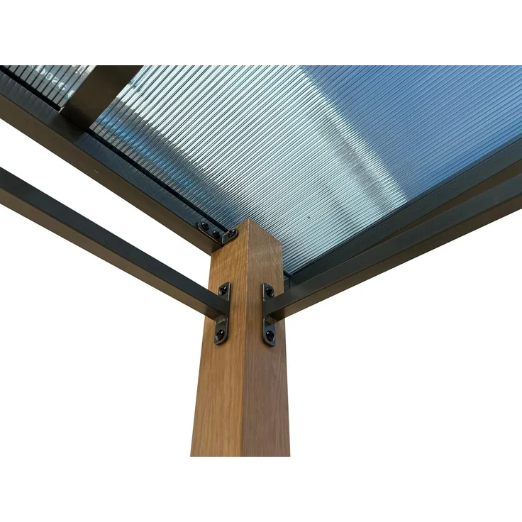 LECO Luxus-Grillpavillon, Aluminiumgestell anthrazit mit Holzoptik, Polycarbonat-Dach grau-transparent, 2,35x1,50m – Bild 5