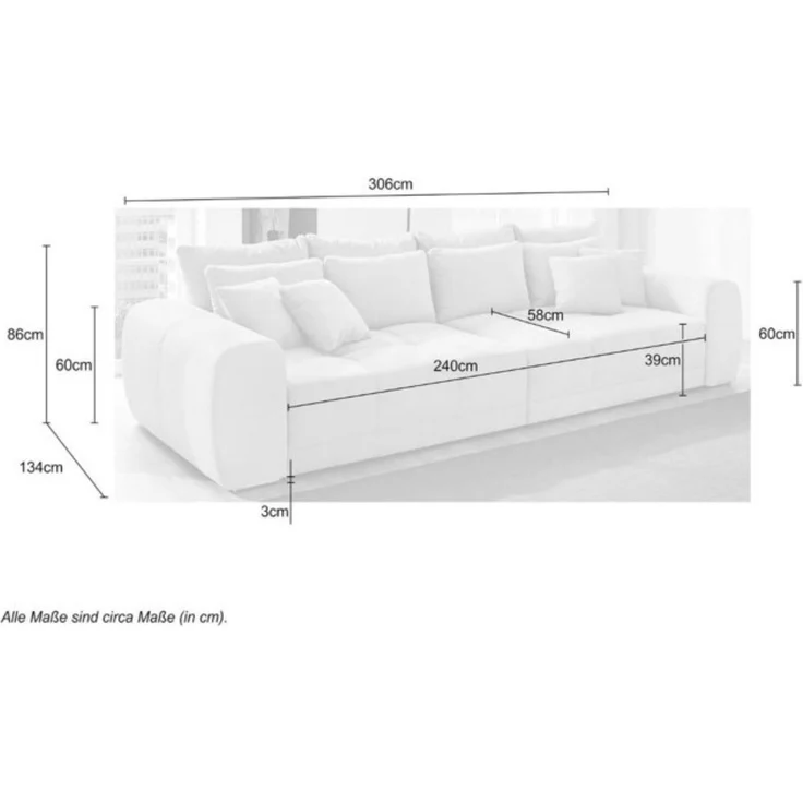 Big-Sofa XXL 306 cm Federkernpolsterung Lounge Couch mit Bezug Cordstoff in Grün – Bild 7