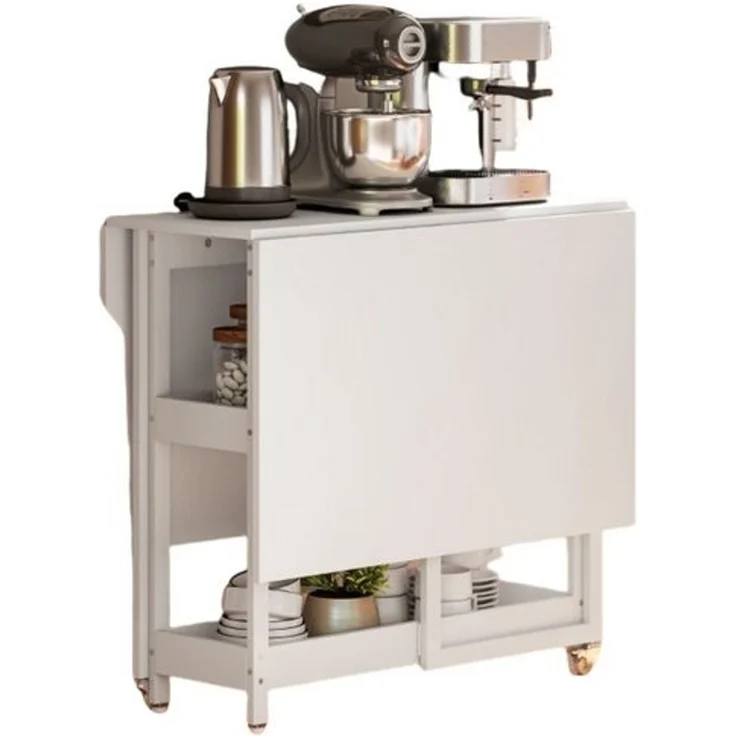 BBWL Klapptisch Klappbarer Esstisch Weiß 133×80 cm mit 2 Ablagen und Rollen (Platzsparender Küchentisch für 2–4 Personen aus Spanplatte für kleine Räume) – Bild 4