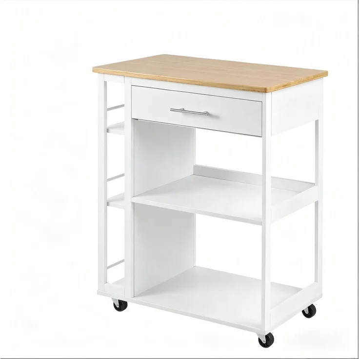 Küchenwagen 73x38x88 cm mit Schublade und offenen Regalen – MDF in Weiß und Holzoptik – Bild 5