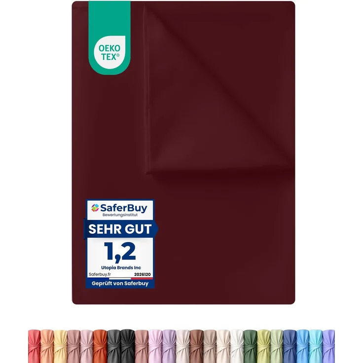 Utopia Bedding - Bettlaken ohne Gummizug 225x255 cm - Oeko-TEX Zertifiziert - Weich Gebürstetes Polyester - Mikrofaser Flaches Laken – Burgunderrot