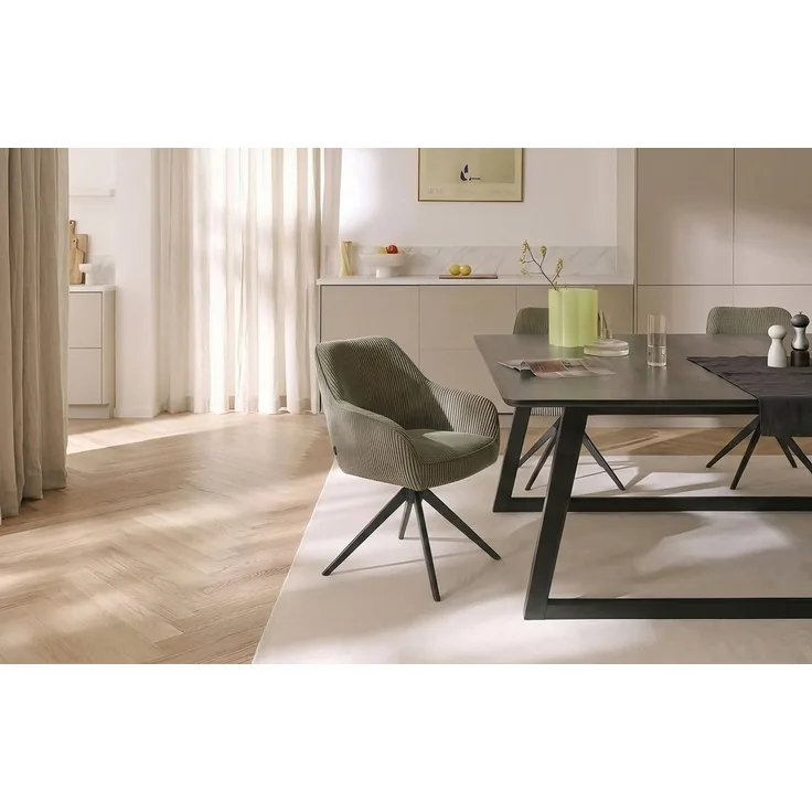 B&D home Polsterstuhl ARVIT, Esszimmer Stuhl, Drehstuhl, Armlehnstuhl mit Drehfunktion (1 St), mit Armlehnen, Taschenfederkern-Sitz, Metallgestell 360° drehbar