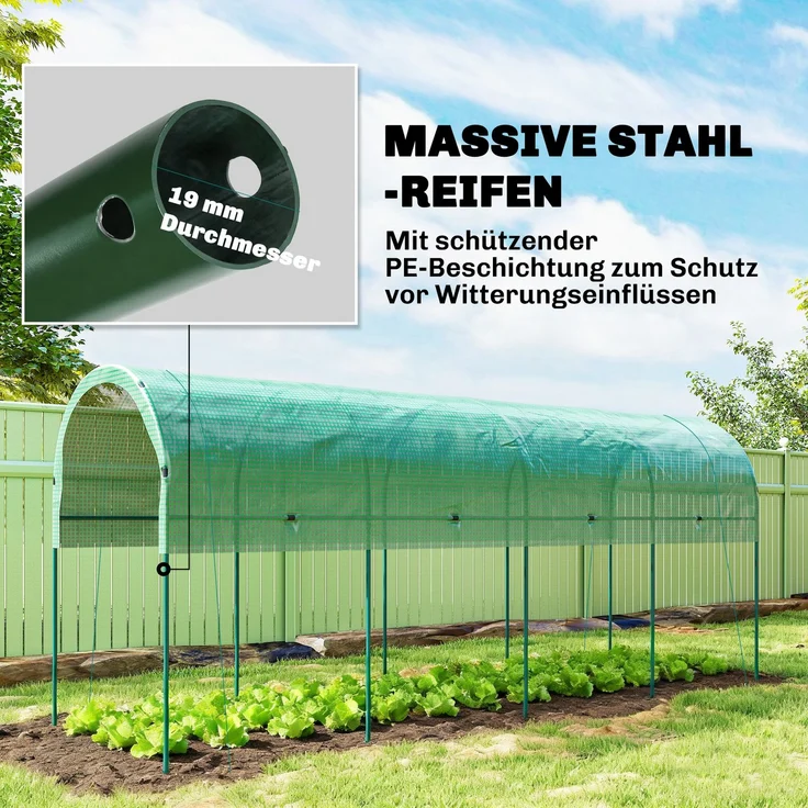 Outsunny Gewächshaus, Stahl, PE, Grün, 400L x 120B x 170H cm – Bild 5