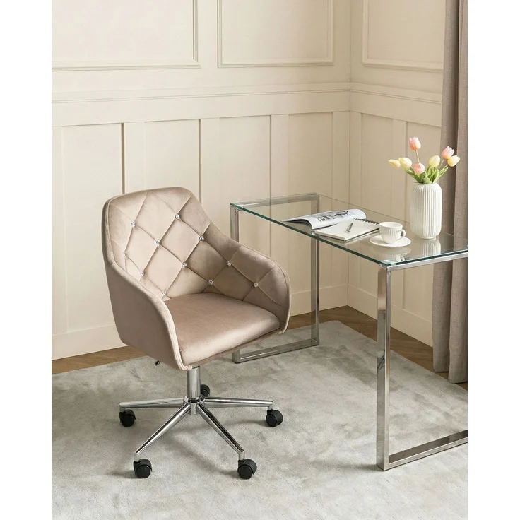 Schreibtischstuhl VELORIA Samtstoff Beige – Bild 3