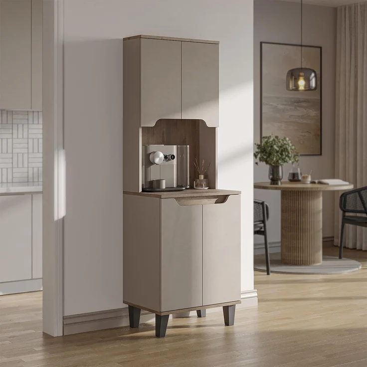 Roomart Küchenbuffet DEFNE mit Nische Kaffeebar Mikrowellenschrank Vorratsschrank, 5 Farben Offene Nische für Kaffeemaschine, 4 Türfächer – Bild 3