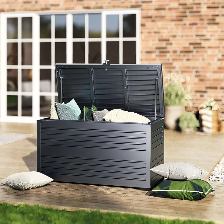 Weide Gartenbox | 100% Aluminium | Aufbewahrungsbox 284 L | Outdoor Box mit Deckel | 100 x 64 x 46 cm – Bild 3