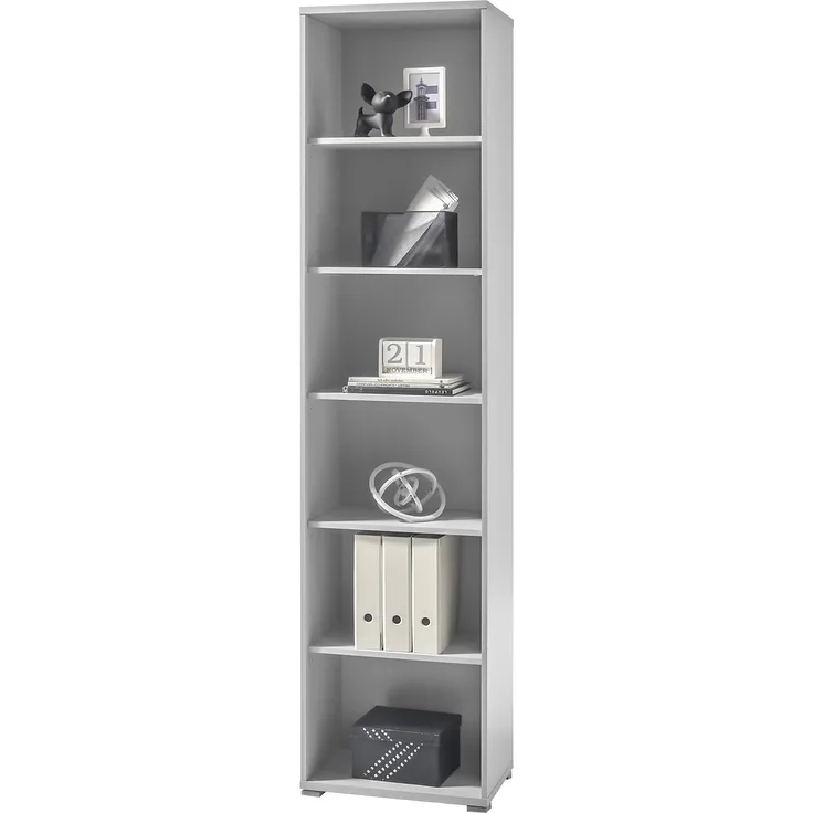 OFFICE LUX Aktenregal, grau - Schmales Standregal mit 6 offenen Fächern - Modernes Büromöbel Komplettset - 52 x 220 x 35 cm (B/H/T)