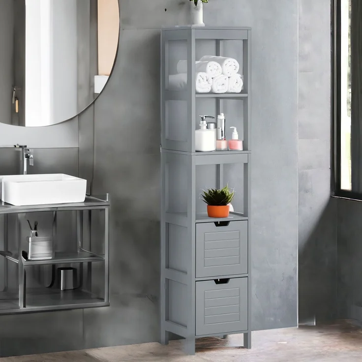 osoltus Badschrank Hochschrank Badregal Hampton 144 cm Grau – Bild 2