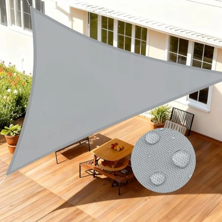 LOVE STORY Sonnensegel Wasserdicht 3 x 3 x 3 m Dreieckig PES Polyester Sonnenschutz Windschutz Balkon Terrasse 95% UV-Schut,für Balkon Garten,Hellgrau – Bild 2