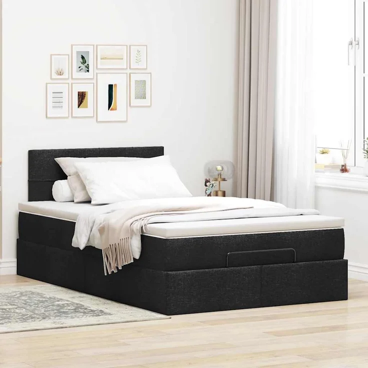 vidaXL Ottoman-Bett mit Matratze Schwarz 120x200 cm Stoff 3311451 – Bild 3