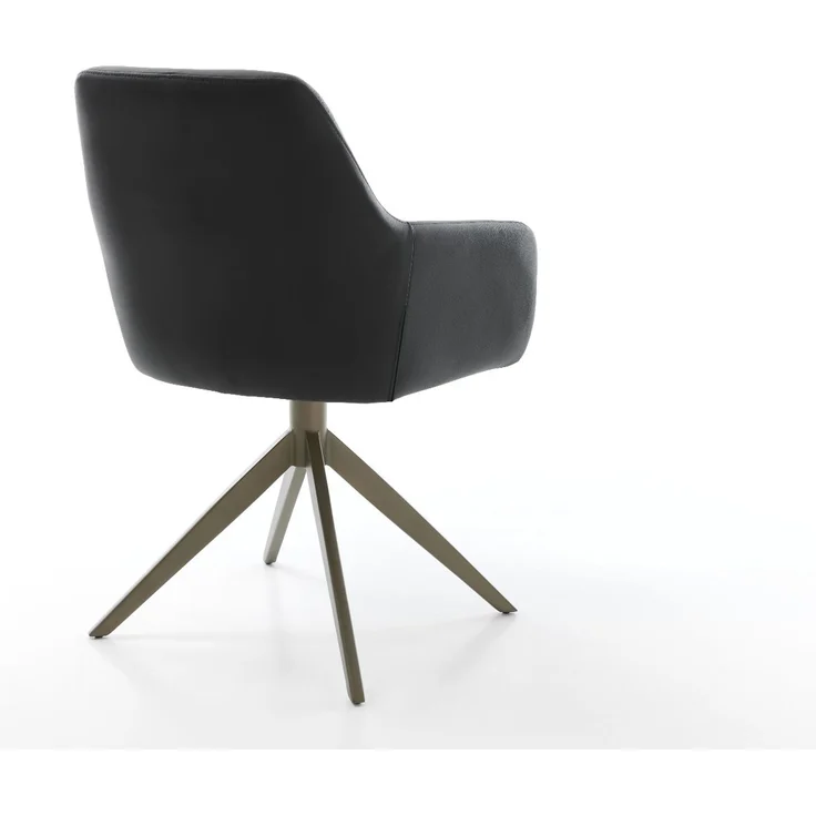 Drehstuhl Pejo-Flex Echt-Leder Schwarz Kreuzgestell breit Effektfinish Titan 360° drehbar Wippfunktion Taschenfederkern – Bild 5