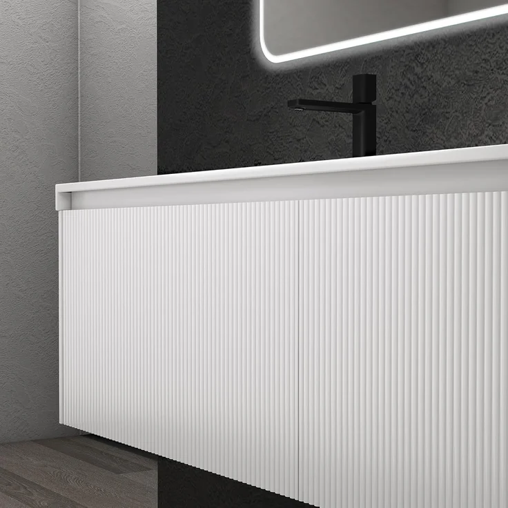 doporro Badmöbel-Set Mineraguss Waschbeckenunterschrank Badezimmermöbel Soft-Close Santa – Bild 5