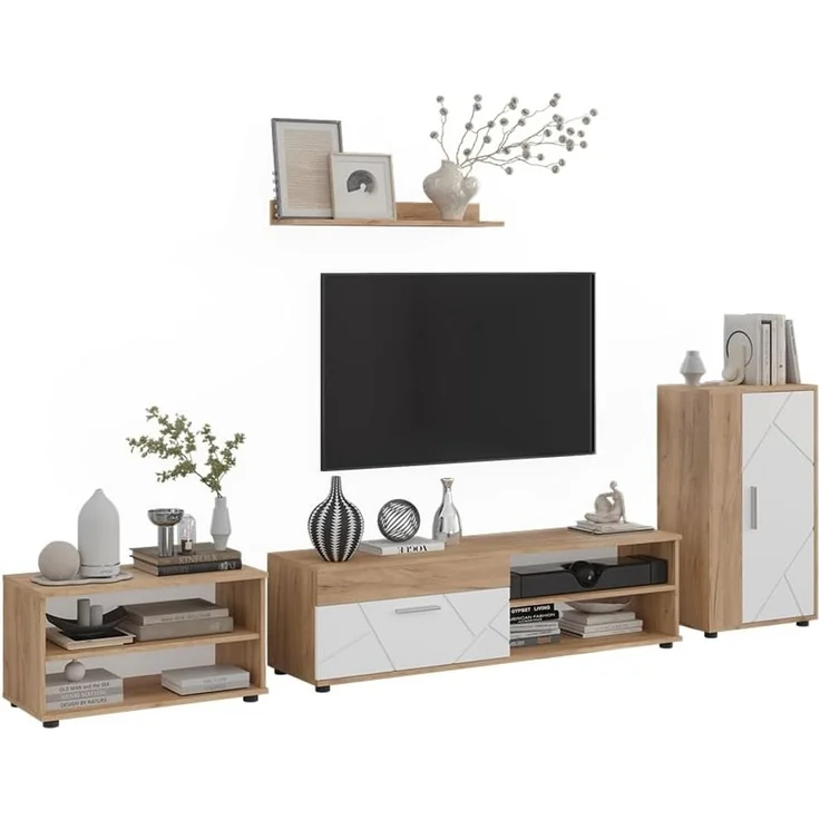 Wohnwand Berno Goldkraft Eiche/Weiß 4-teiliges Set Vicco – Bild 5