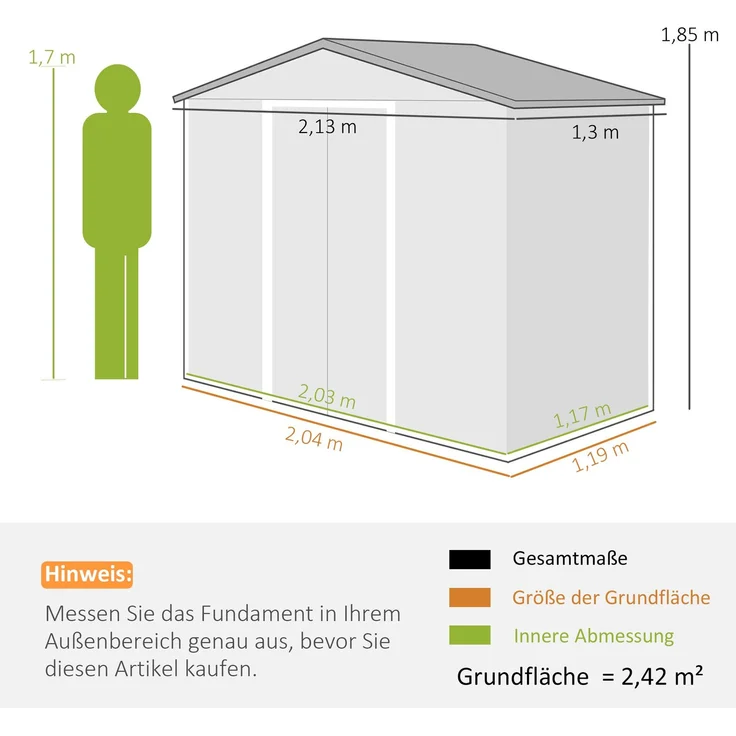 JARDJ Geräteschuppen mit Schiebetüren 2,13 x 1,30 x 1,85cm Metall Gelb – Bild 5