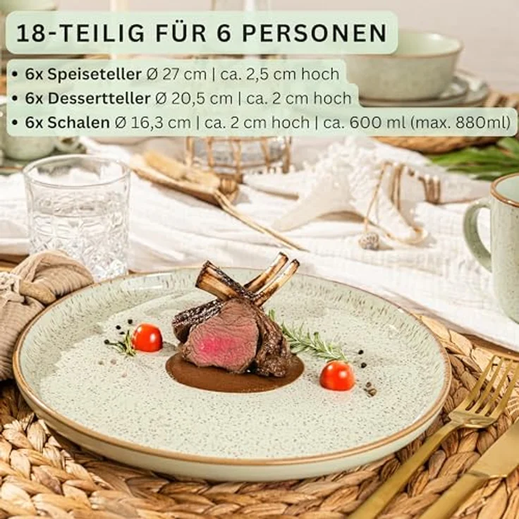 Sänger Rio Minze Tafelservice, 18-teilig, kratzfestes Steingut, rund, grün, für Essen & Trinken – Bild 2
