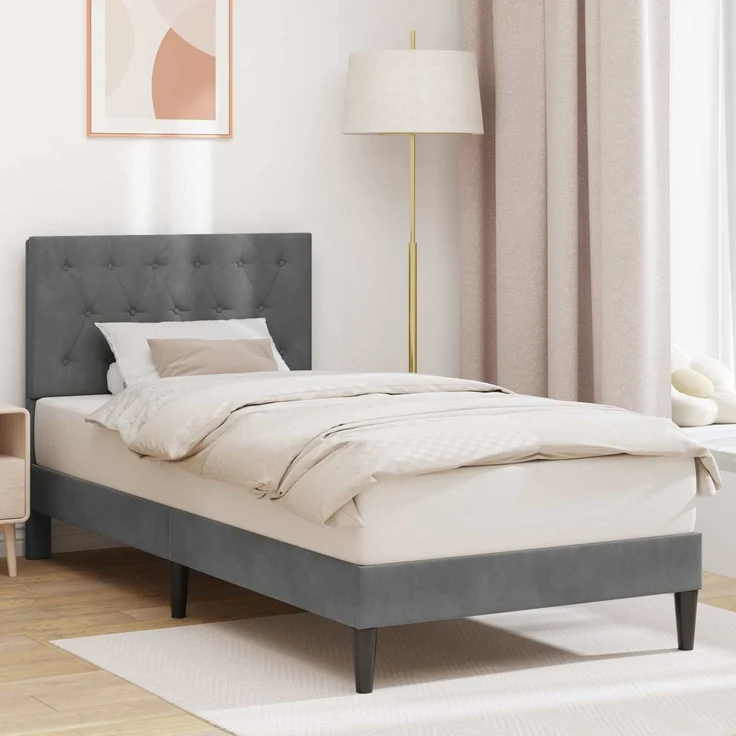 vidaXL Bettrahmen mit Kopfteil Dunkelgrau 80 x 200 cm Samt 42027626 – Bild 1