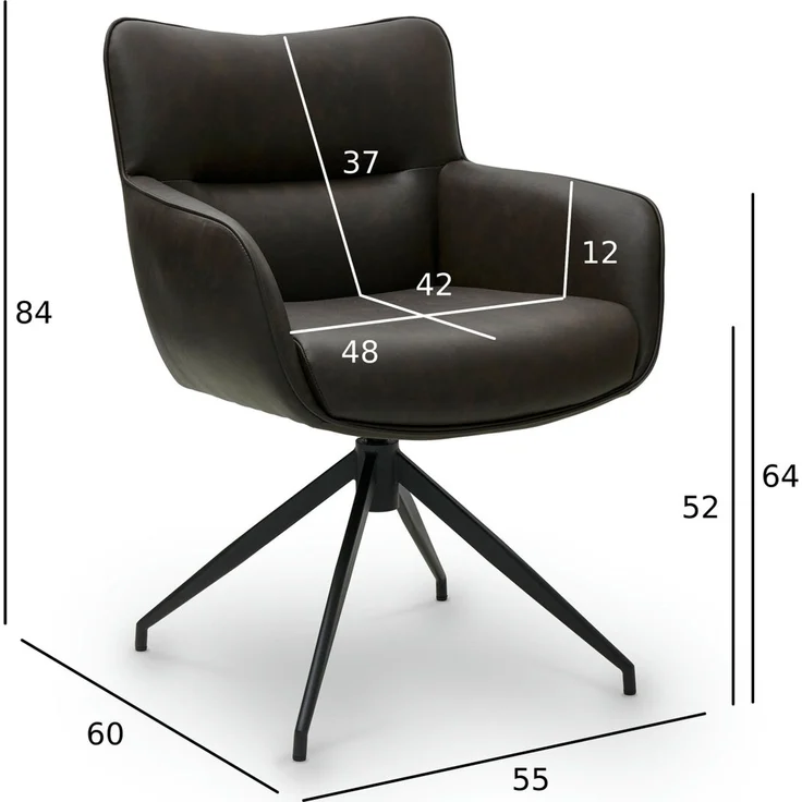 Armlehnstuhl Acissa 2er-Set aus Kunstleder - mit Dreh-Rückstellfunktion, Dunkelbraun – Bild 4
