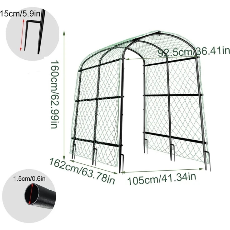 FATIVO Gurke Rankhilfe Metall Rankgitter Gitternetz Kletterpflanzen fr Blumen Gemse Rosenbogen Kletterhilfe Rosenspalier Torbogen 105x162x160 cm rostfrei Gebogen Schwarz – Bild 2