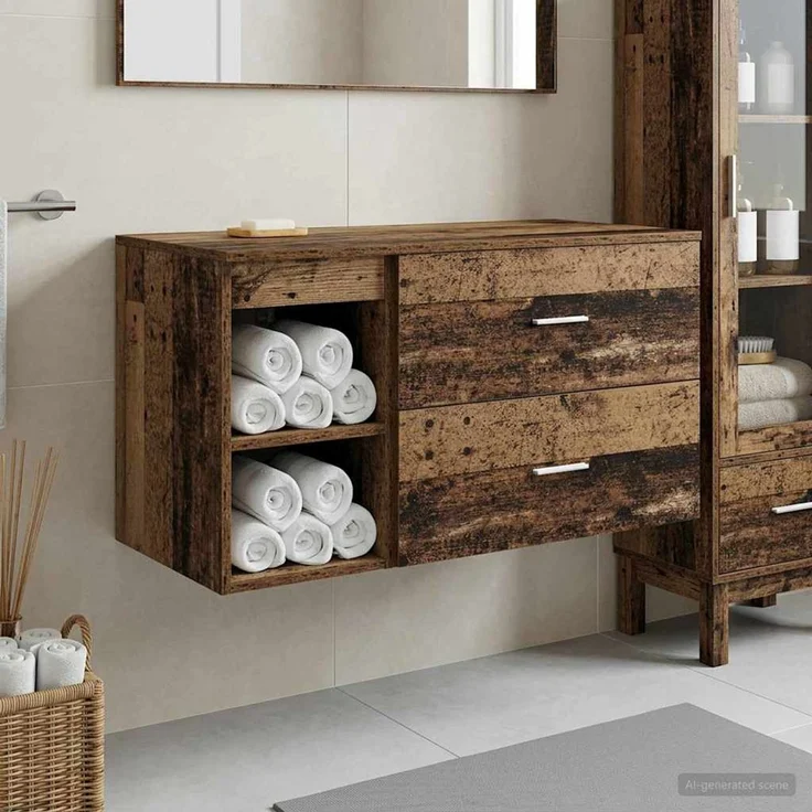 vidaXL Badezimmermöbel-Set zur Wandmontage 2 stk. Altholz 3403942 – Bild 1