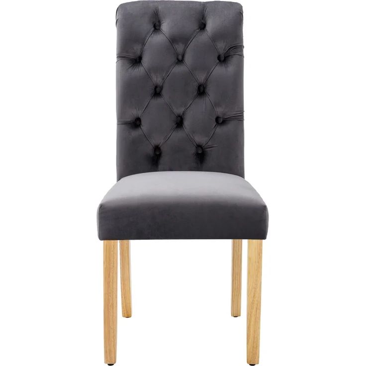 Esszimmerstühle, Samt, Set aus 2 mit Eichenbeinen & Knopfdetails, 43 x 65 x 101 cm, Grau – Bild 4
