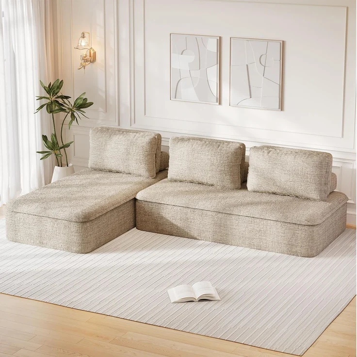 JUMMICO Modulares Sofa,Ecksofa, Keine Montage Erforderlich,300 cm Breit | Sofa Bed Vacuum Packed with Large Chaise Longue Chenille Fabric Couch Small for Home and Living Room