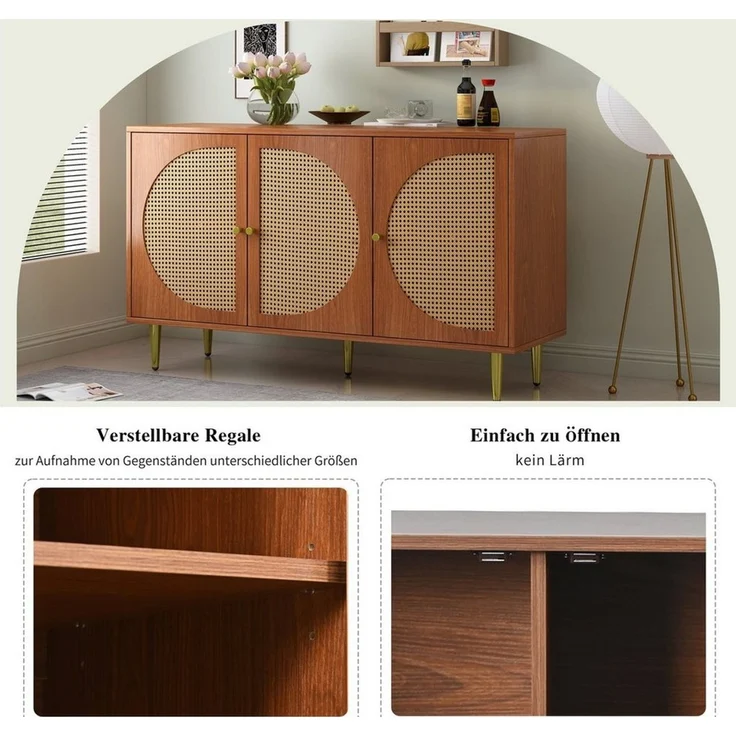 BlingBin Sideboard Kommode Highboard (1 St), mit 3 Rattan verzierten Türen – Bild 3