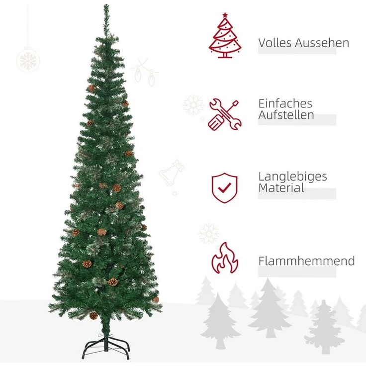 HOMCOM Künstlicher Weihnachtsbaum 195 cm Christbaum mit 556 Spitzen, 25 Zapfen, klappbar Metallständer, Tanne, für Weihnachten Deko, grün – Bild 3