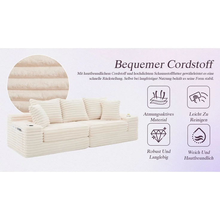 ZUBALIYA Schlafsofa 98x87 cm, mit Stauraum, mit Treppe, mit Leiter, mit Cordbezug, mit Schaumstoffpolsterung, Beige – Bild 21