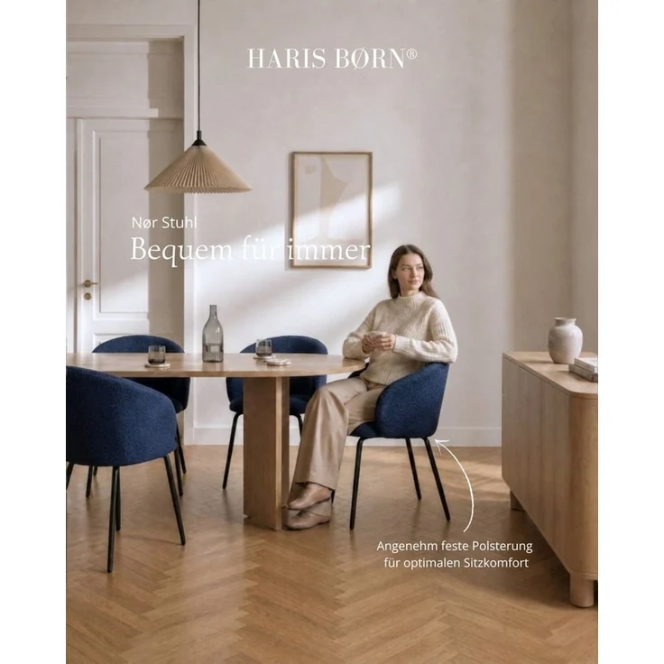 Haris Børn Esszimmerstuhl mit Armlehnen NØR - Hochwertige Polsterstühle für Esszimmer (Set, 2 St), Dunkelblau - Premium Esszimmer Stühle & Wohnzimmer Stühle – Bild 3