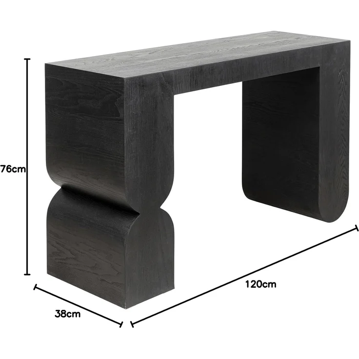 Kare Design Konsole Curve, Schwarz, Handgearbeitet, Jedes Stück EIN Unikat, Skandi-Style Sideboard, Ablage für Flur, Schmales Sideboard für Wohnzimmer, Eschenholz, 76 x 120 x 38 cm (H/B/T) – Bild 3