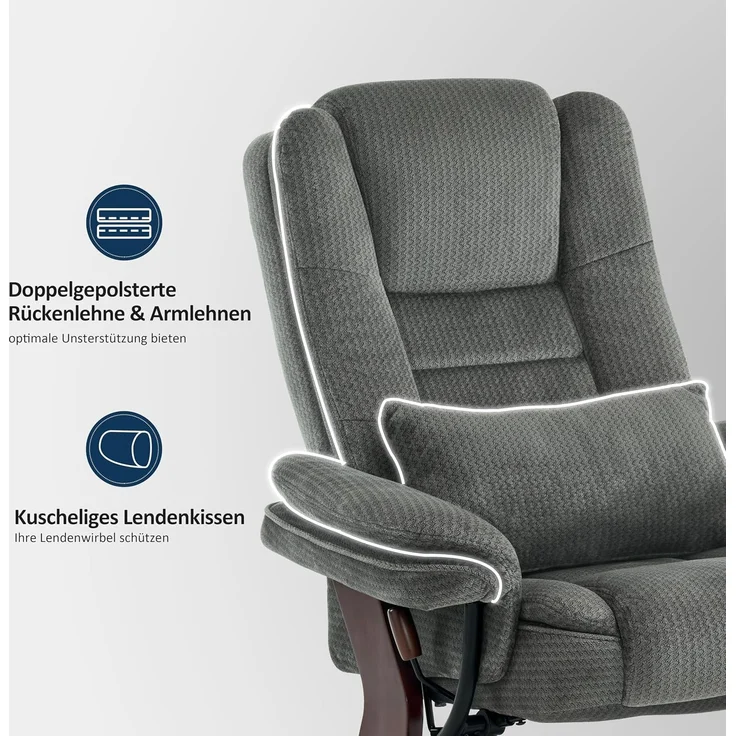 Relaxsessel mit Liegefunktion, 360°Drehbarer Fernsehsessel mit Hocker, bis 120 Kg Belastbarer TV-Sessel für Wohnzimmer, mit Kissen & Seitentasche, Lesesessel Bequem, 9099 (Grau-Stoff) – Bild 6