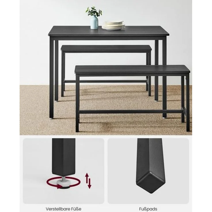 Vasagle Esstisch, Küchentisch-Set, 110 x 70 x 75 cm, mit 2 Bänken je 97 x 30 x 50 cm, Metallgestell, für Küche, Wohnzimmer, Esszimmer, Industrie-Design, von Songmics KDT070 – Bild 4
