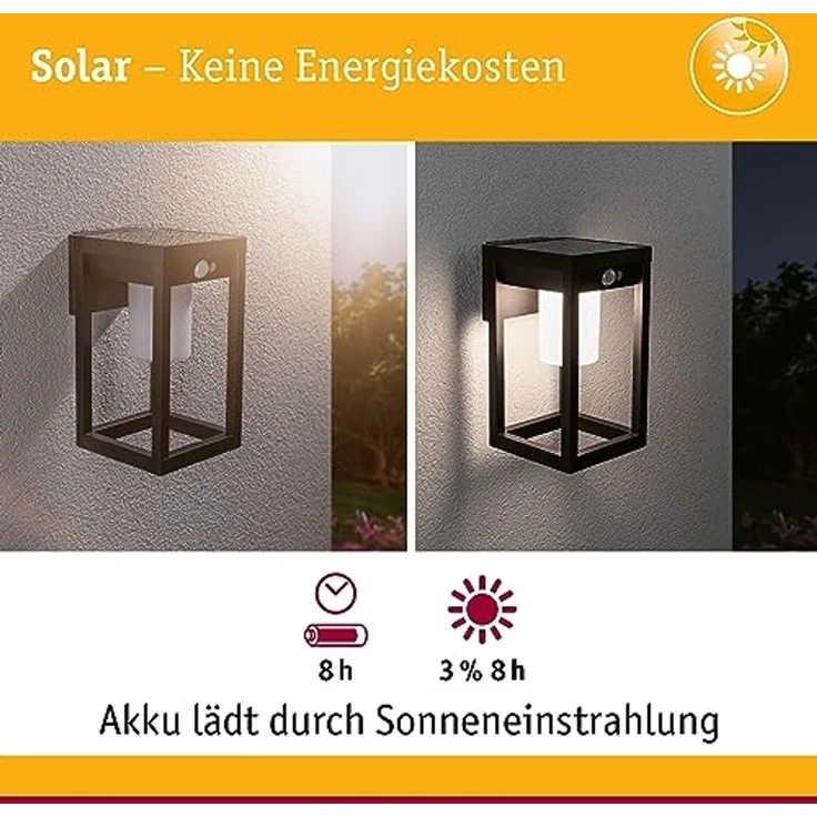 Paulmann 94572 Outdoor Solar LED Wandleuchte Marisol IP44 3000K schwarz – Bild 2